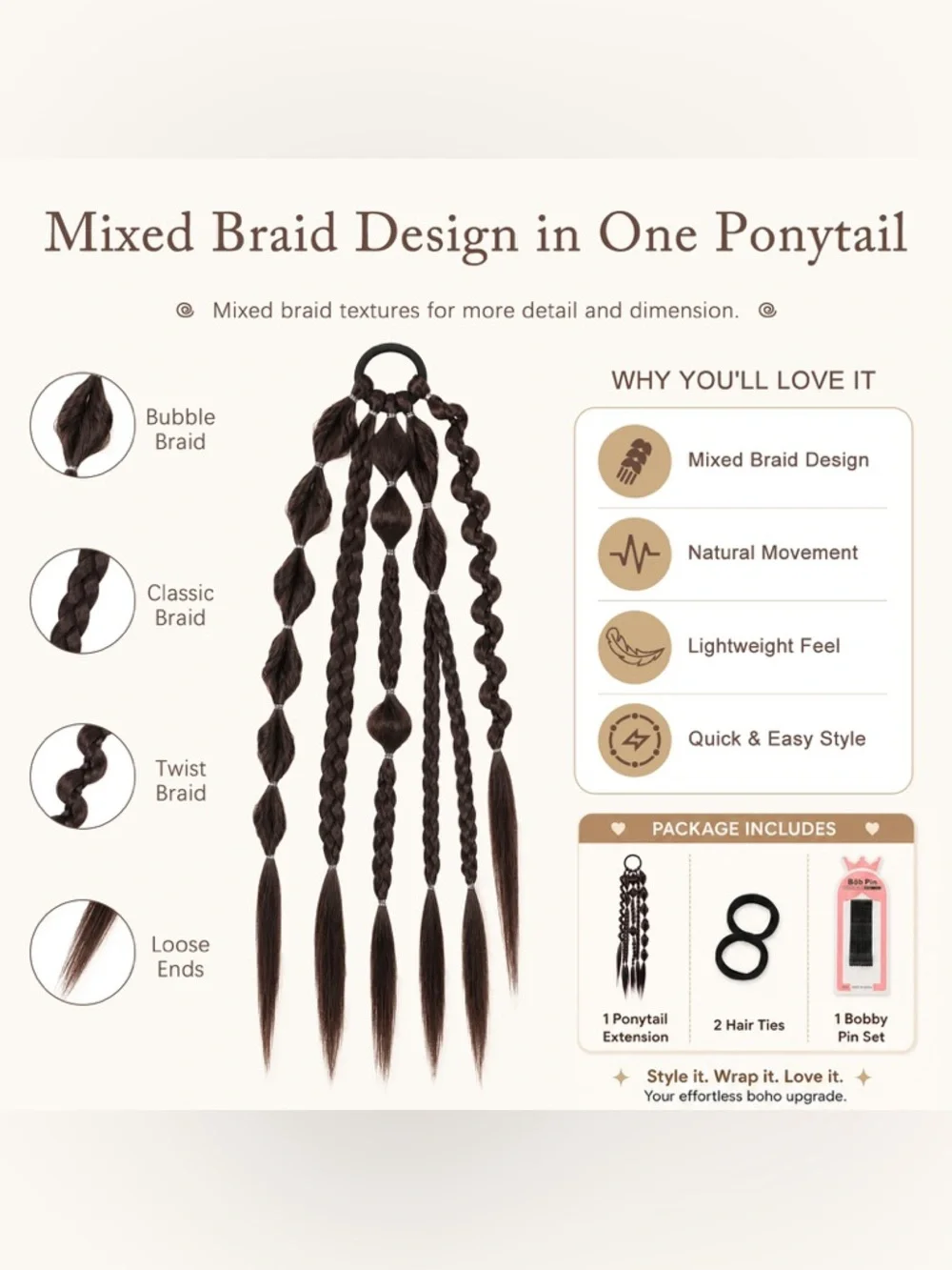 Dark Brown Braided Ponytail Extension w/Hair Tie